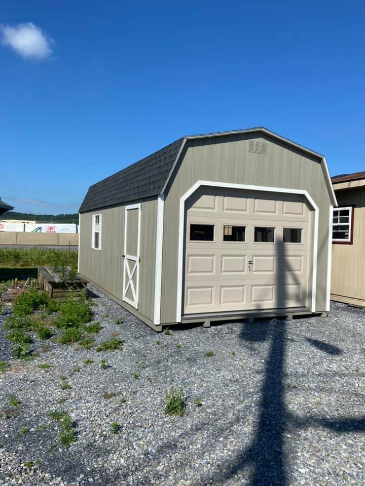 Barn-style storage shed and garage for sale at Gross's